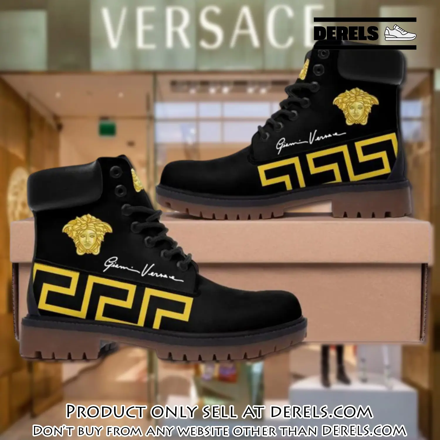 Gianni versace medusa gold pattern black luxury brand boots premium gifts for men women dr1410133